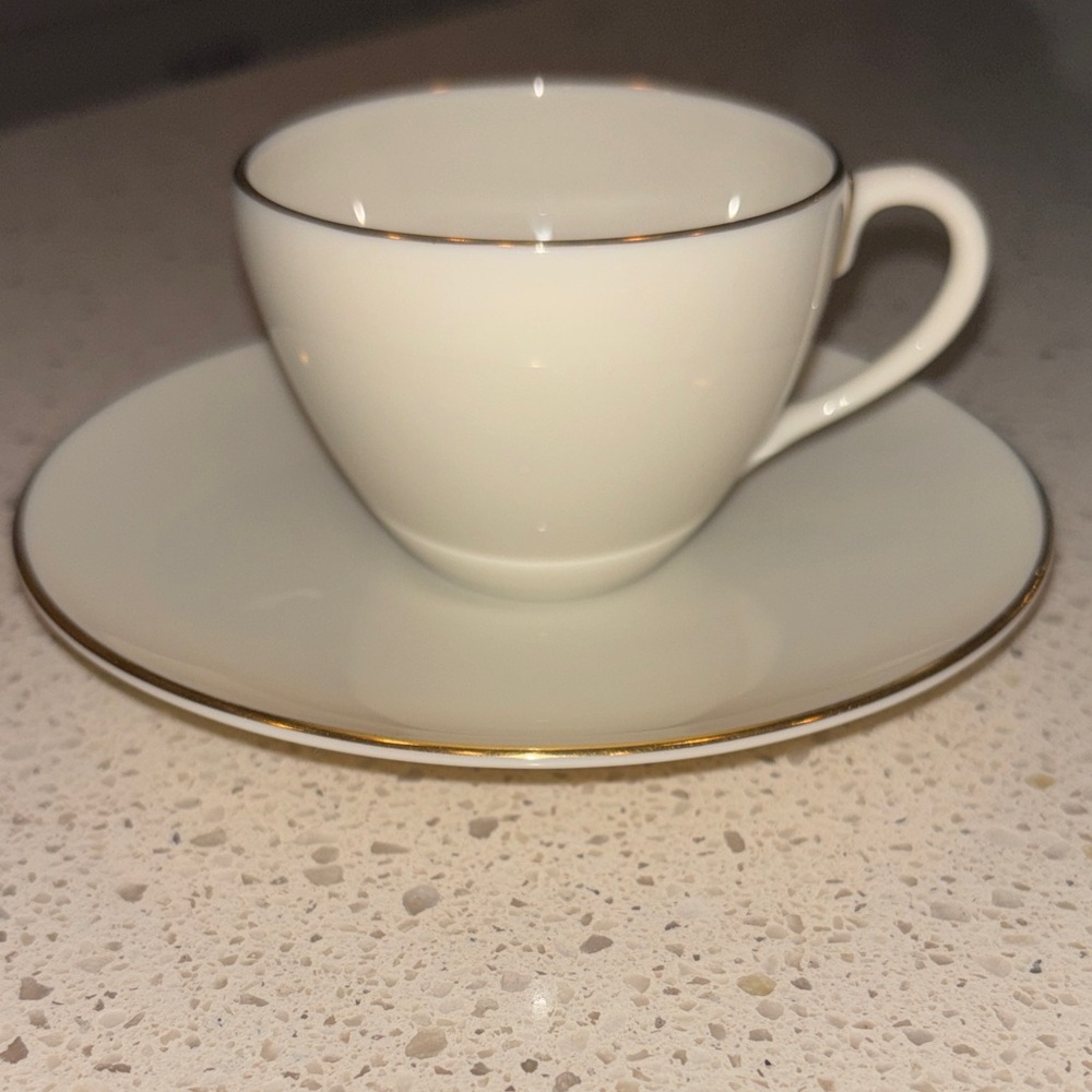 Petite Lenox Cream and Gold Trim Teacup and Saucer Set